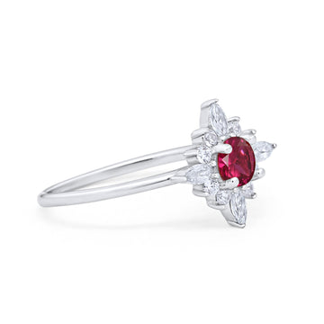 Cluster Wedding Ring Marquise Simulated Ruby CZ 925 Sterling Silver